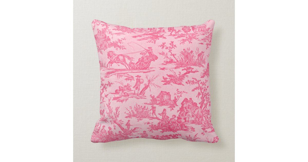 Pink Toile Throw Pillow