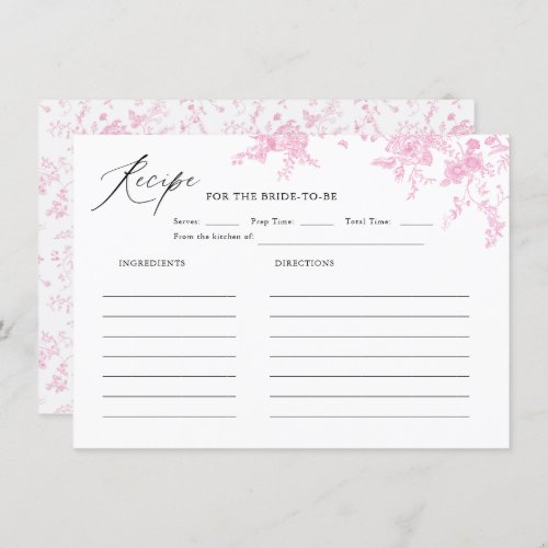 Pink Toile Vintage Floral Bridal Shower Recipe Enclosure Card