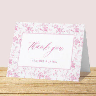 Pink Toile Vintage Floral Wedding Thank You Cards