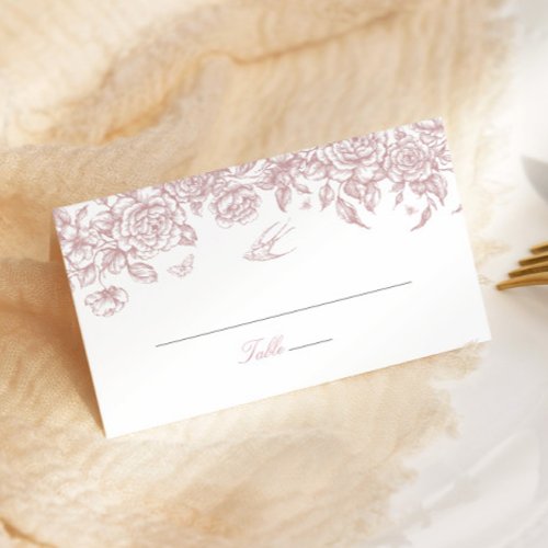 Pink Toile Wedding Folded Place Card Chinoiserie