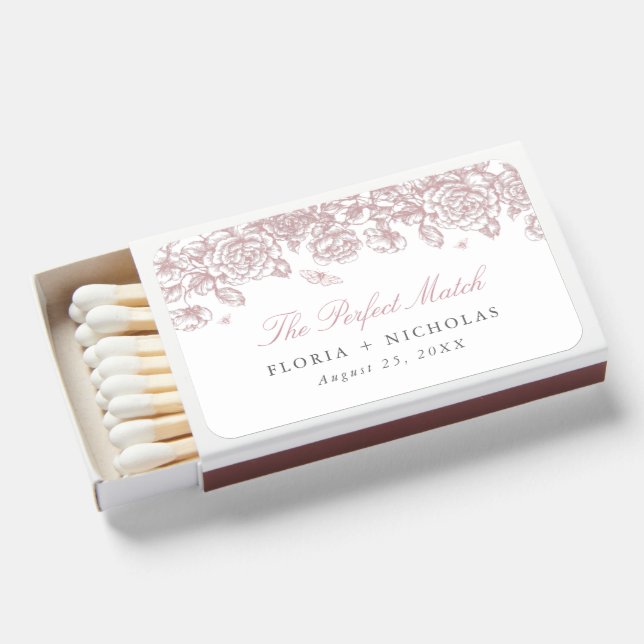 Pink Toile Wedding Matchboxes French Chinoiserie (Front Open)