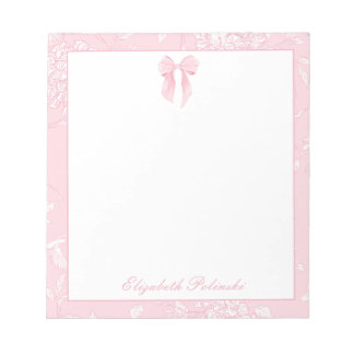 Pink Toile with Bow Classic Personalized Notepad
