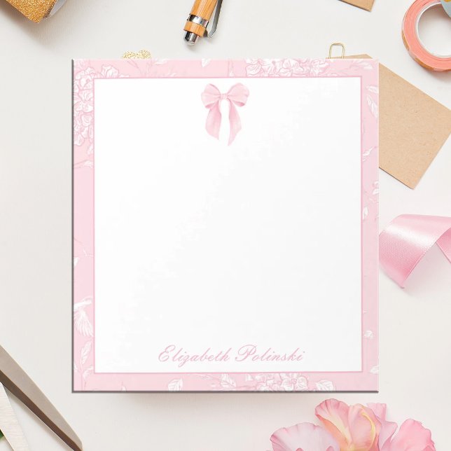 Pink Toile with Bow Classic Personalized Notepad (Creator Uploaded)