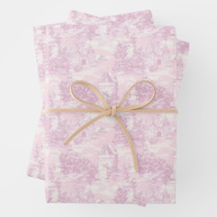 Pink Toile Wrapping Paper Sheets