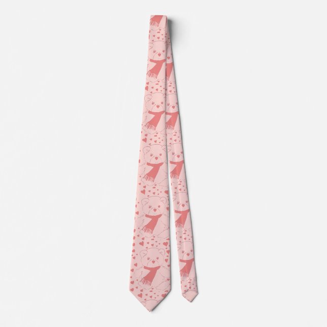 pink toned teddy bear neck tie (Front)