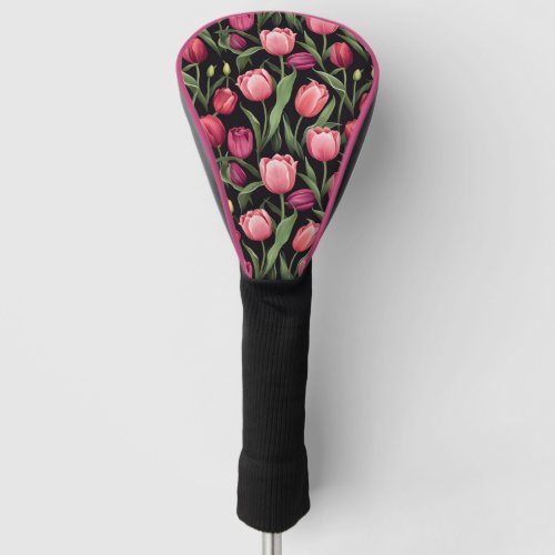 Pink Toned Tulips Digital Print Designer  Golf Head Cover