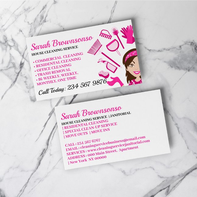 Pink Tones Cleaning, Repairing, Maintenance Lady Business Card