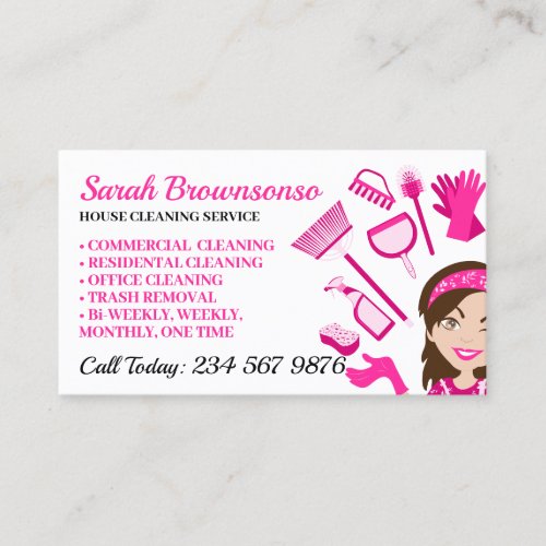 Pink Tones Cleaning Repairing Maintenance Lady Business Card