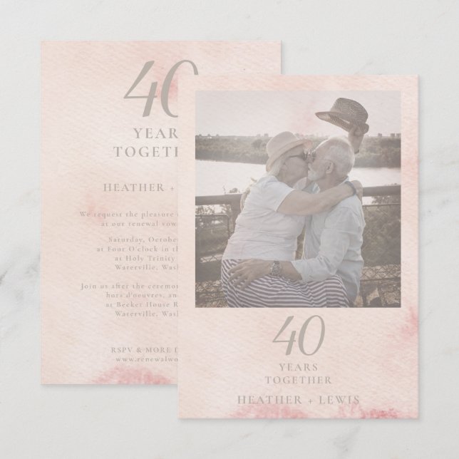 Pink Tones Couple Photo for Wedding Anniversary Invitation (Front/Back)