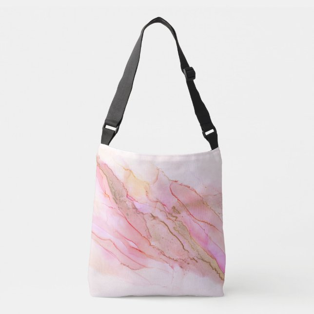 Pink Tones in Clouds of Ink With Gold Crossbody Bag (Front)