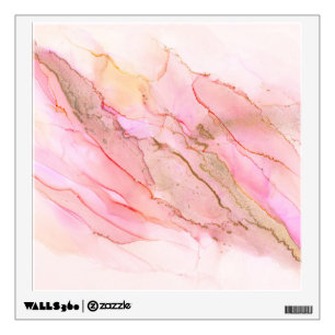 Pink Tones in Clouds of Ink With Gold Wall Decal