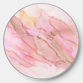 Pink Tones in Clouds of Ink With Gold Wireless Charger