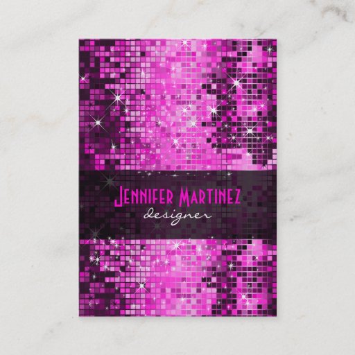 Customizable Pink Tones Retro DiscoBall Glitter Business Card Template