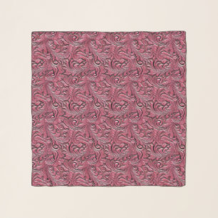 Pink tooled embossed leather floral cowgirl scarf