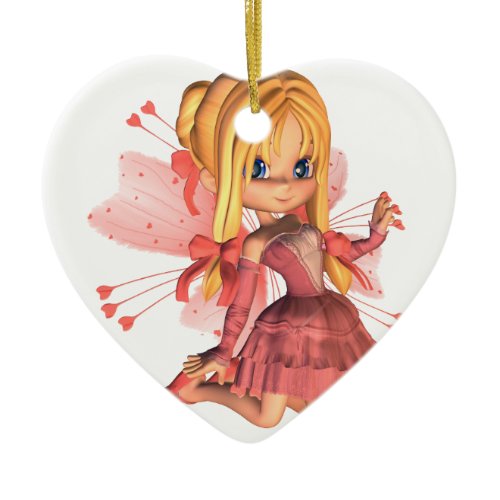 Pink Toon Valentine Fairy - 2 Ceramic Ornament