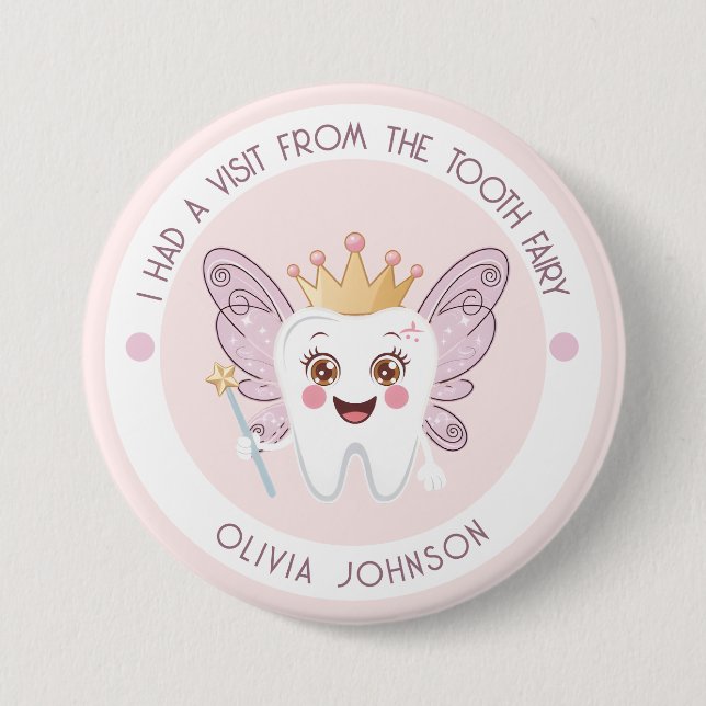 Pink Tooth Fairy  Button (Front)