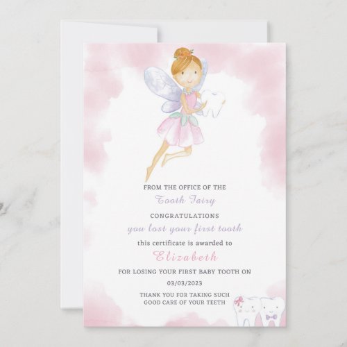 Pink Tooth Fairy Letter Invitation