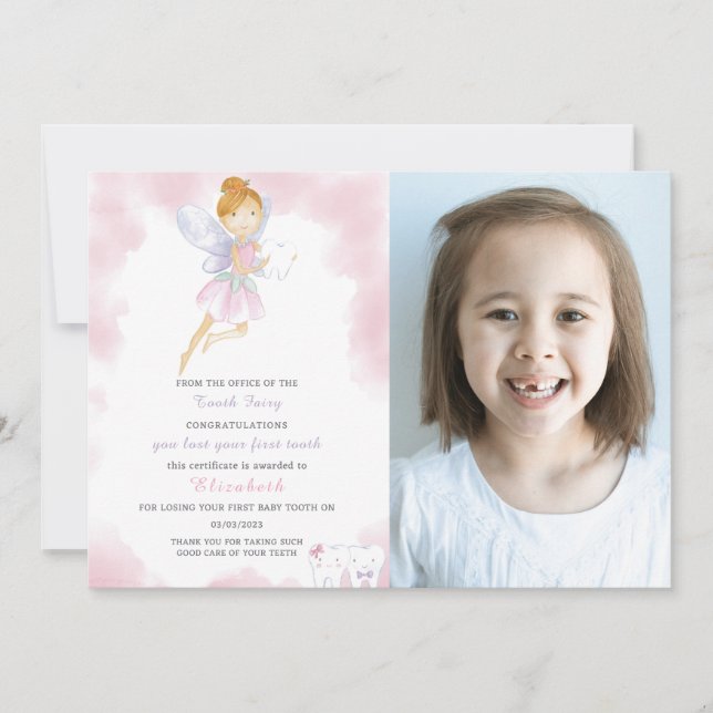 Pink Tooth Fairy Letter With Photo Invitation (Front)