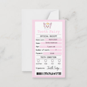 Pink Tooth Fairy Receipt Flat Note Card