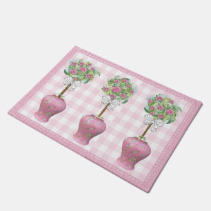 Pink Topiary  Rose Ginger Jar Doormat Rug