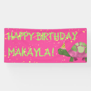 Pink Tortoise Birthday Banner   Turtle Birthday