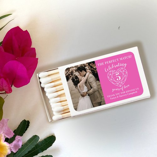 Pink tourmaline 5th wedding anniversary favor matchboxes