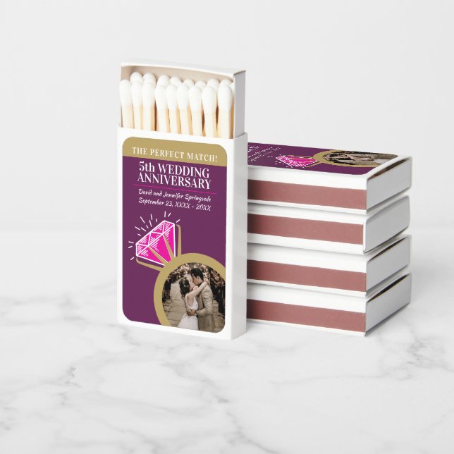 Pink tourmaline 5th wedding anniversary photo matchboxes (Stacked)