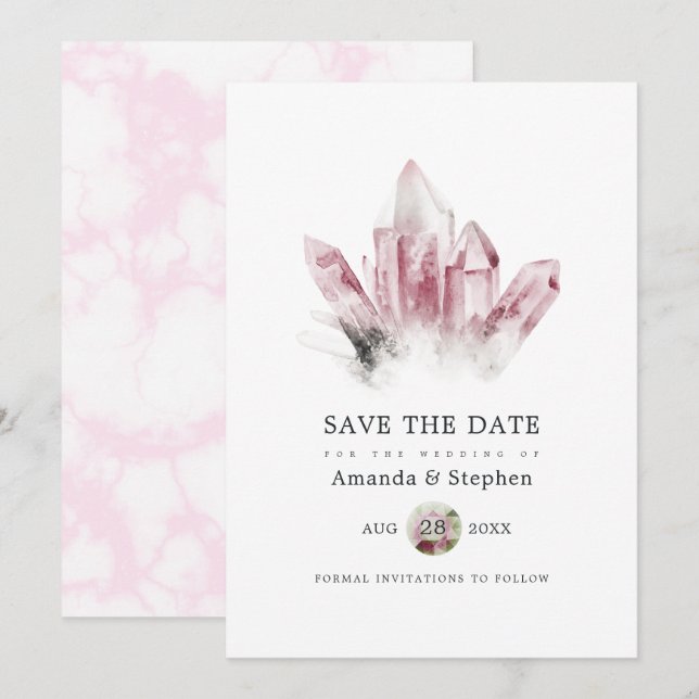 Pink Tourmaline and Marble Wedding Save The Date (Front/Back)
