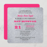 Pink Tourmaline and Silver Glitter Bat Mitzvah Invitation<br><div class="desc">These modern chic,  glam invitations are perfect for any special birthday celebration. Sparkly silver with pops of rose tourmaline pink,  each line of text is fully customizable to say just what you want! Available in a variety of sizes and shapes.</div>