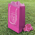 Pink Tourmaline Anniversary 5 years gift bag<br><div class="desc">Simple outline heart stone effect line art graphics pink and white 5th Wedding Anniversary gift bag. Customize with your own choice of name and relationship. Currently reads to my wonderful wife Rachel celebrating 5 years of love. Ideal for a 5th anniversary pink tourmaline gemstone jewellery gift. The fiftth Wedding Anniversary...</div>