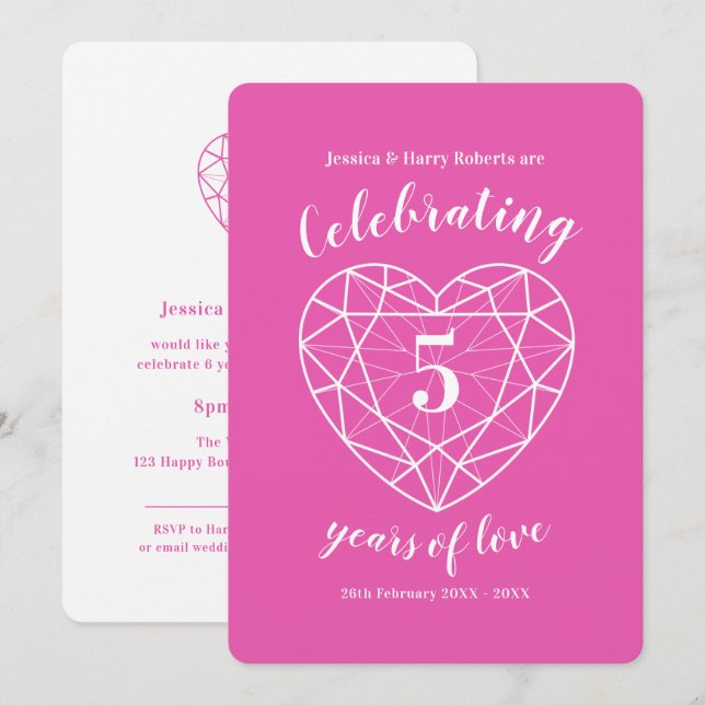Pink Tourmaline Anniversary 5 years invites (Front/Back)