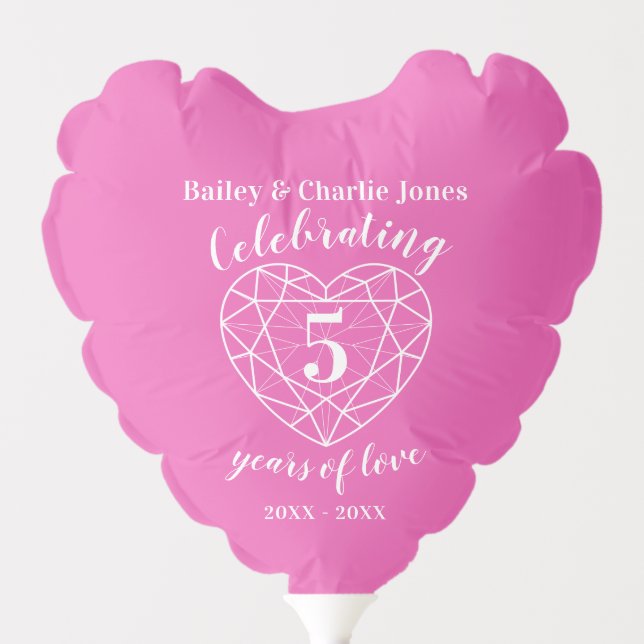 Pink tourmaline anniversary 5 years of love photo balloon (Front)
