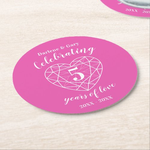 Pink Tourmaline anniversary 5 years of love Round Paper Coaster