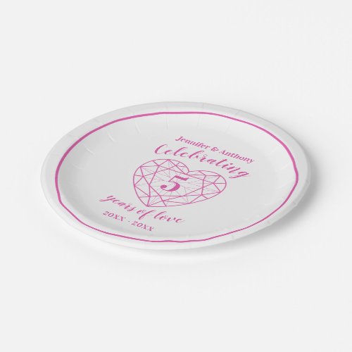 Pink tourmaline anniversary 5 years party plates