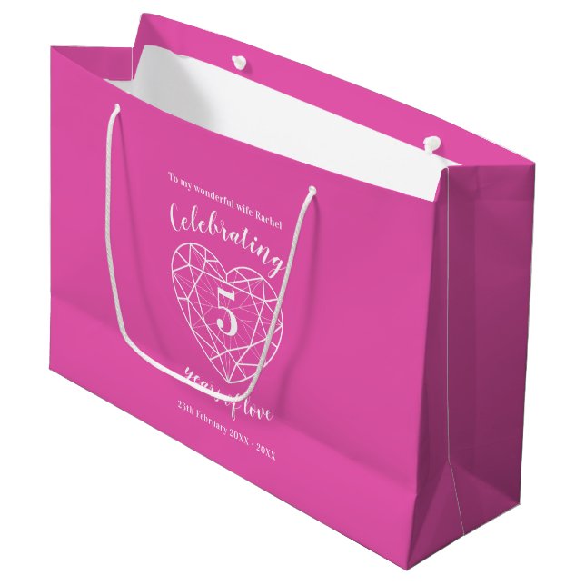 Pink Tourmaline Anniversary 5 years personalized Large Gift Bag (Front Angled)