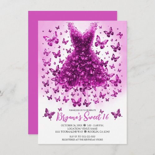 Pink Tourmaline Butterfly Dress October Birthstone Invitation