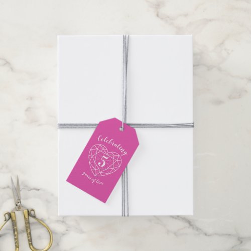 Pink tourmaline heart 5th wedding anniversary gift tags