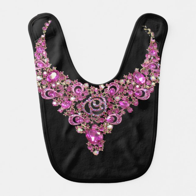 Pink Tourmaline Necklace Oct. Birthstone Baby Bib (Front)