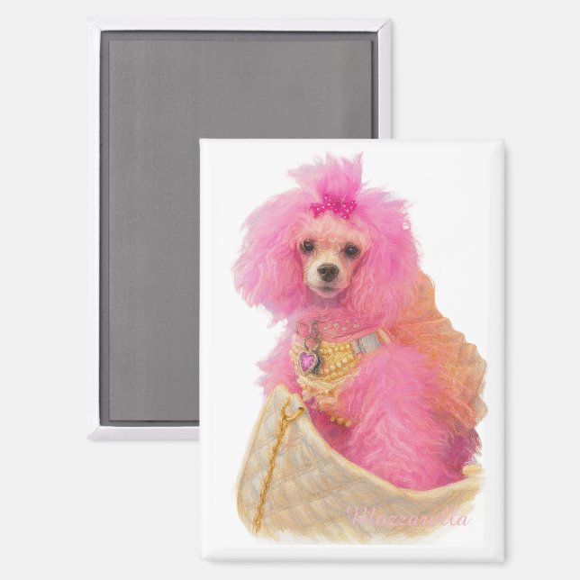 pink toy poodle magnet, pink poodle, refrigerator magnet (Front/Back)