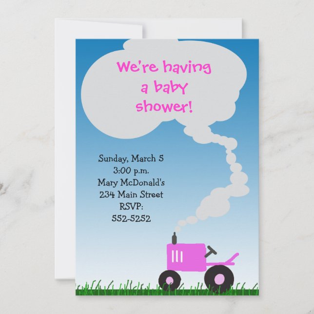 Pink Tractor Baby Shower Invitation (Front)