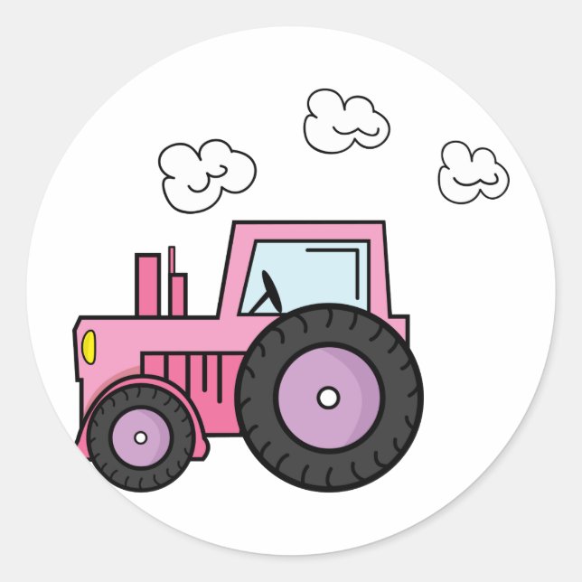 Pink Tractor Classic Round Sticker (Front)