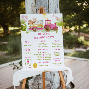 Pink tractor farm animals infographic Milestone Foam Board