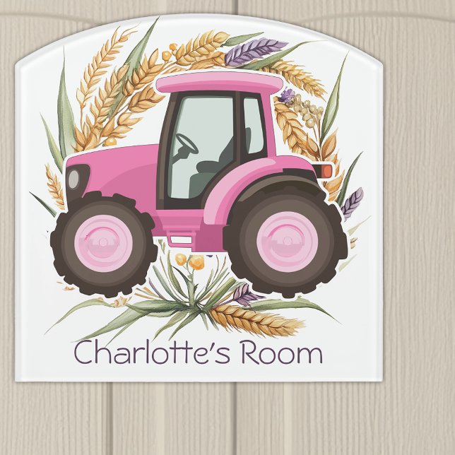 Pink Tractor Farm Girls Personalized Girly Door Sign (Pink Tractor Farm Girls Personalized Girly Door Sign)