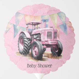 Pink Tractor Flag Watercolor Girl Baby Shower Balloon