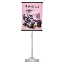 Pink Tractor Flag Watercolor Girl Baby Shower Gift Table Lamp