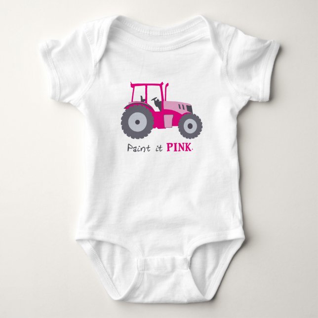 Pink tractor illustration for infants baby bodysuit (Front)