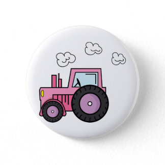 Pink Tractor Pinback Button