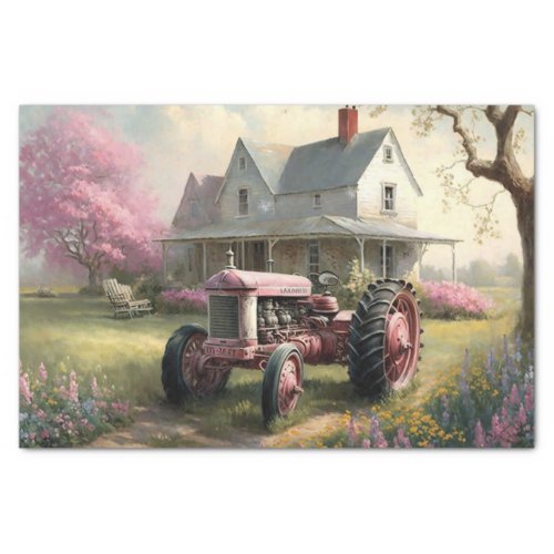 Pink Tractor  Tissue Paper