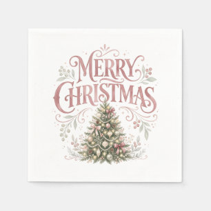 Pink Traditional Christmas Tree Pinkmas Napkins