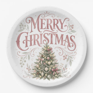Pink Traditional Christmas Tree   Pinkmas Paper Plates